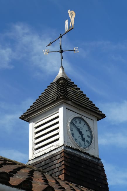 Cricketer weather vane on Hobbs Pavillion.