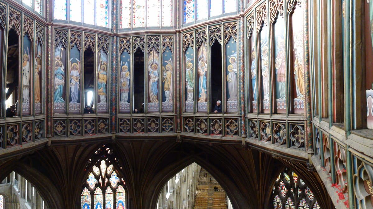 Screens open in the lantern, with the nave far below Screens open in the lantern, with the nave far below