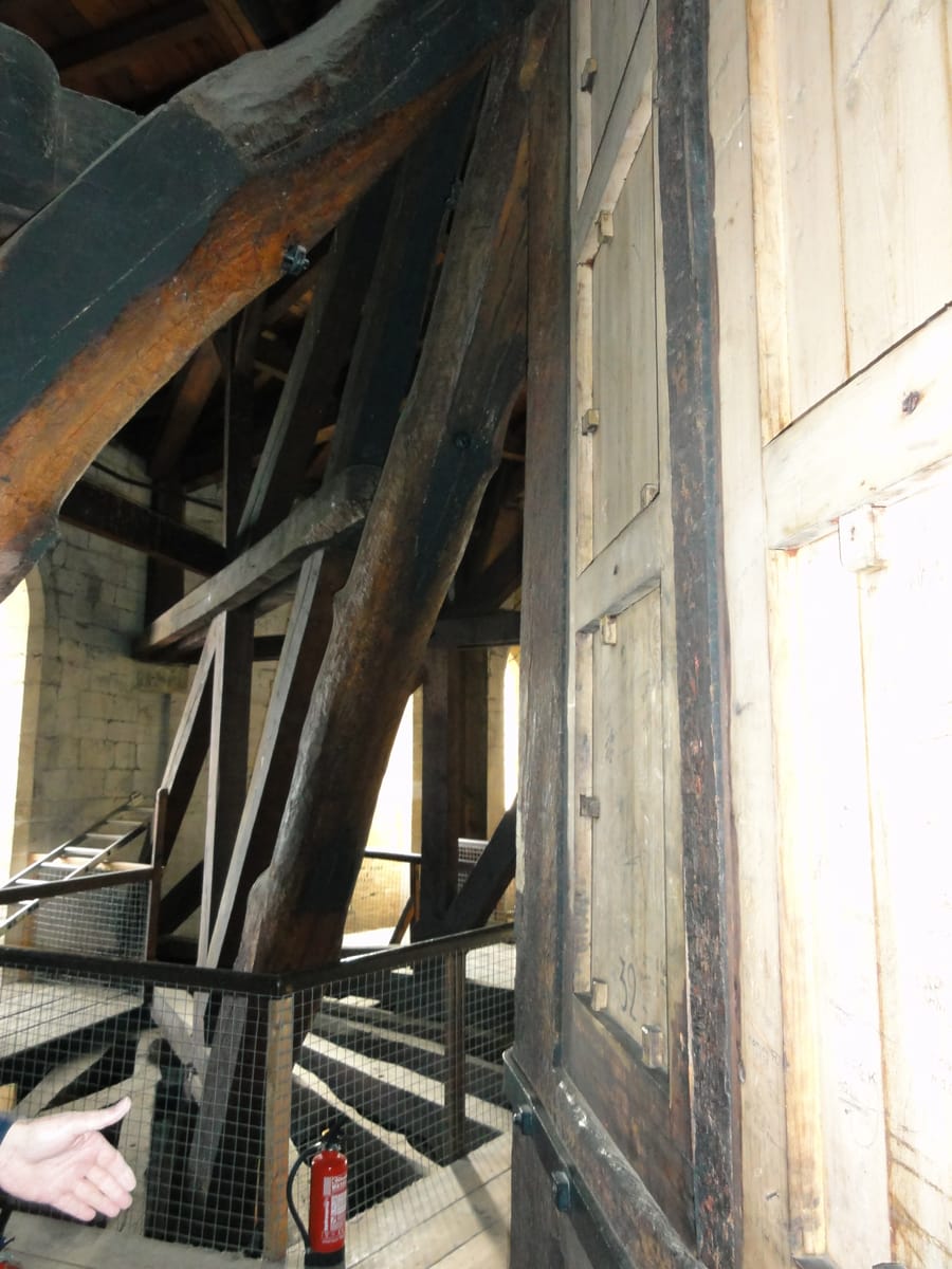 Great curved oak timbers in the roof space above the vault Great curved oak timbers in the roof space above the vault