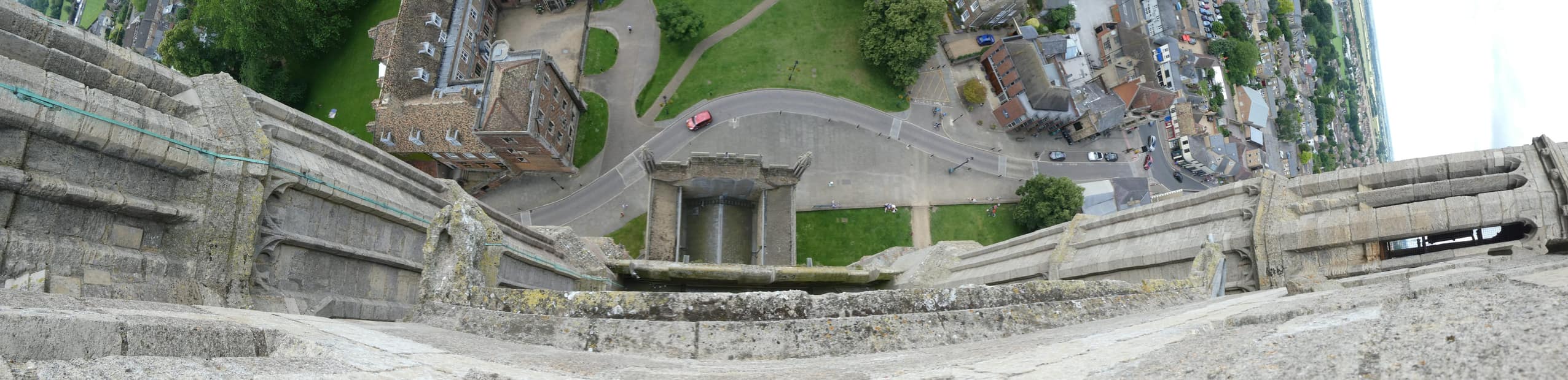 Straight down the west front from the top of the tower Straight down the west front from the top of the tower