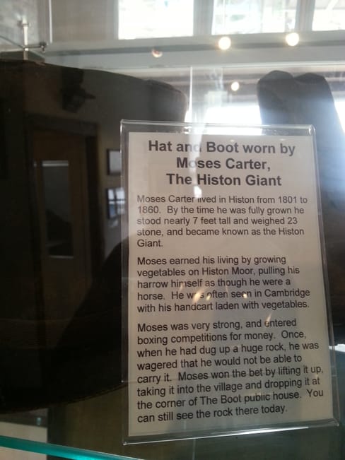 The giant's hat and boots can be seen in the Museum of Cambridge