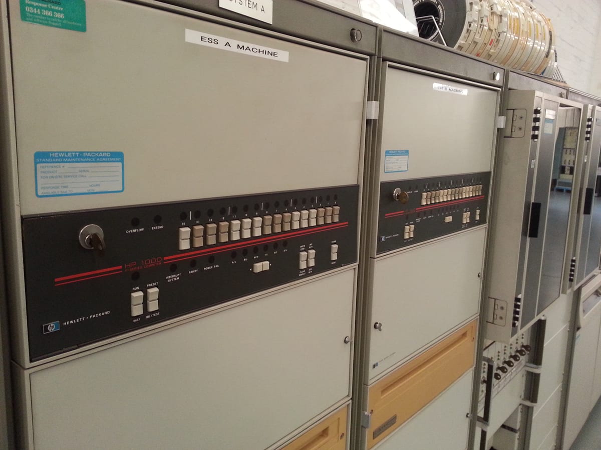 Hewlett-Packard HP 1000 cabinets, the first computers I programmed in my first job in FORTRAN Hewlett-Packard HP 1000 cabinets, the first computers I programmed in my first job in FORTRAN