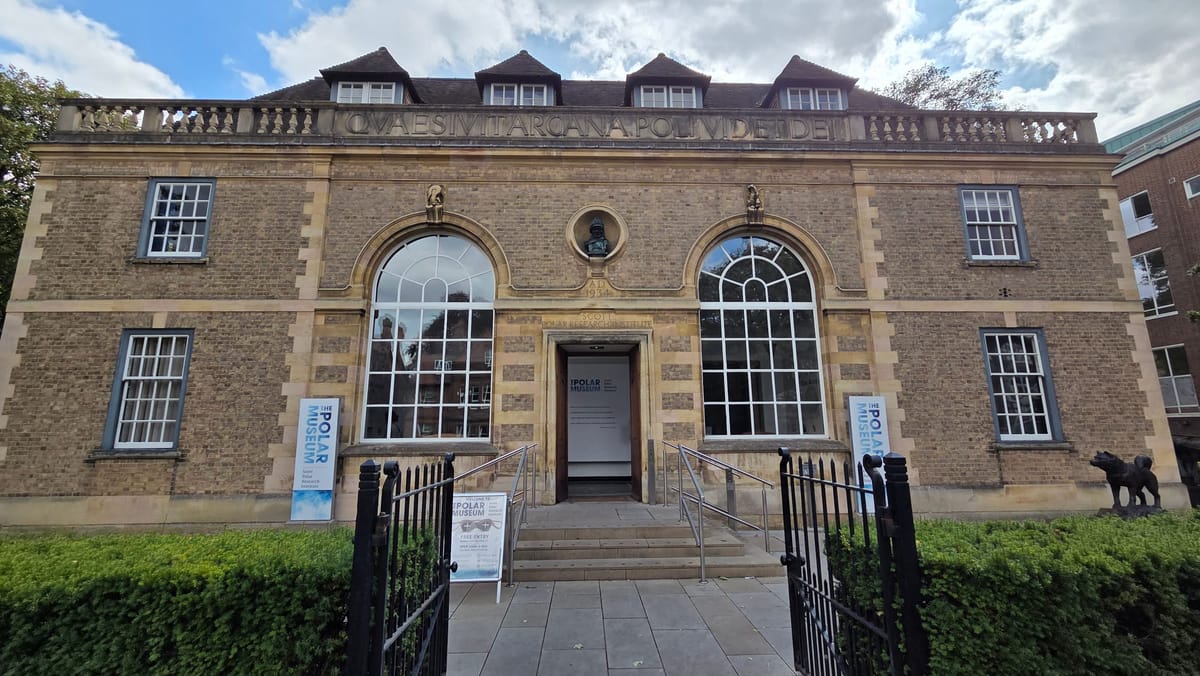 The Polar Museum, with the bust of Scott above the door and the inscription across the parapet The Polar Museum, with the bust of Scott above the door and the inscription across the parapet