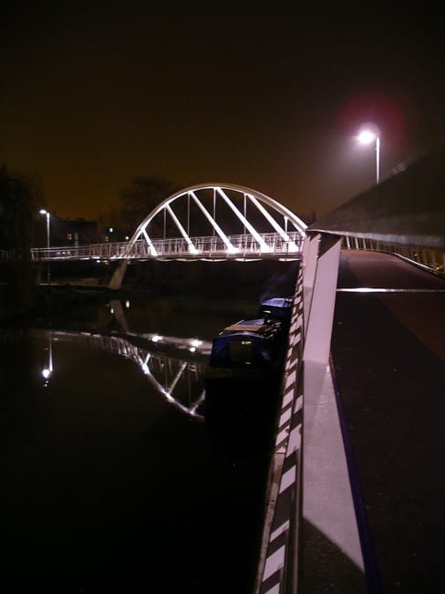Riverside bridge at night